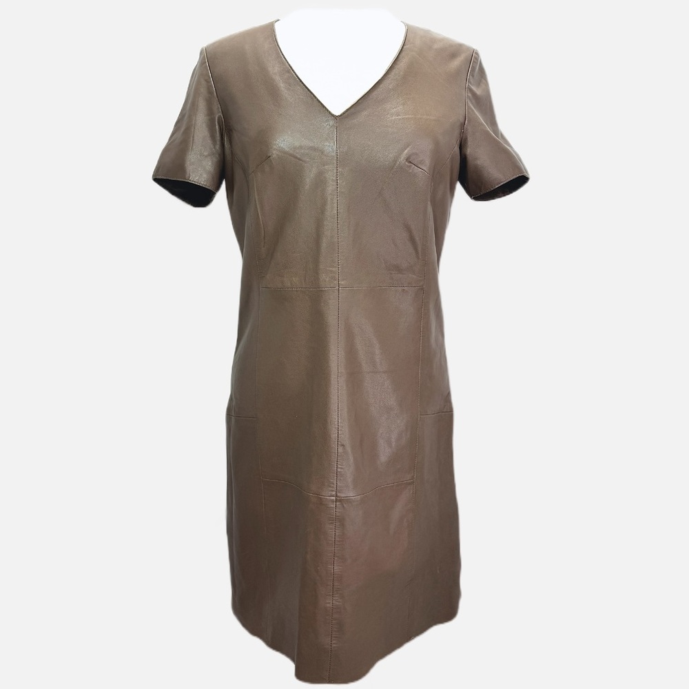 BOD & CHRISTENSEN NWT Leather V-Neck Mini Dress Brown Lined Short Sleeve Size 6
